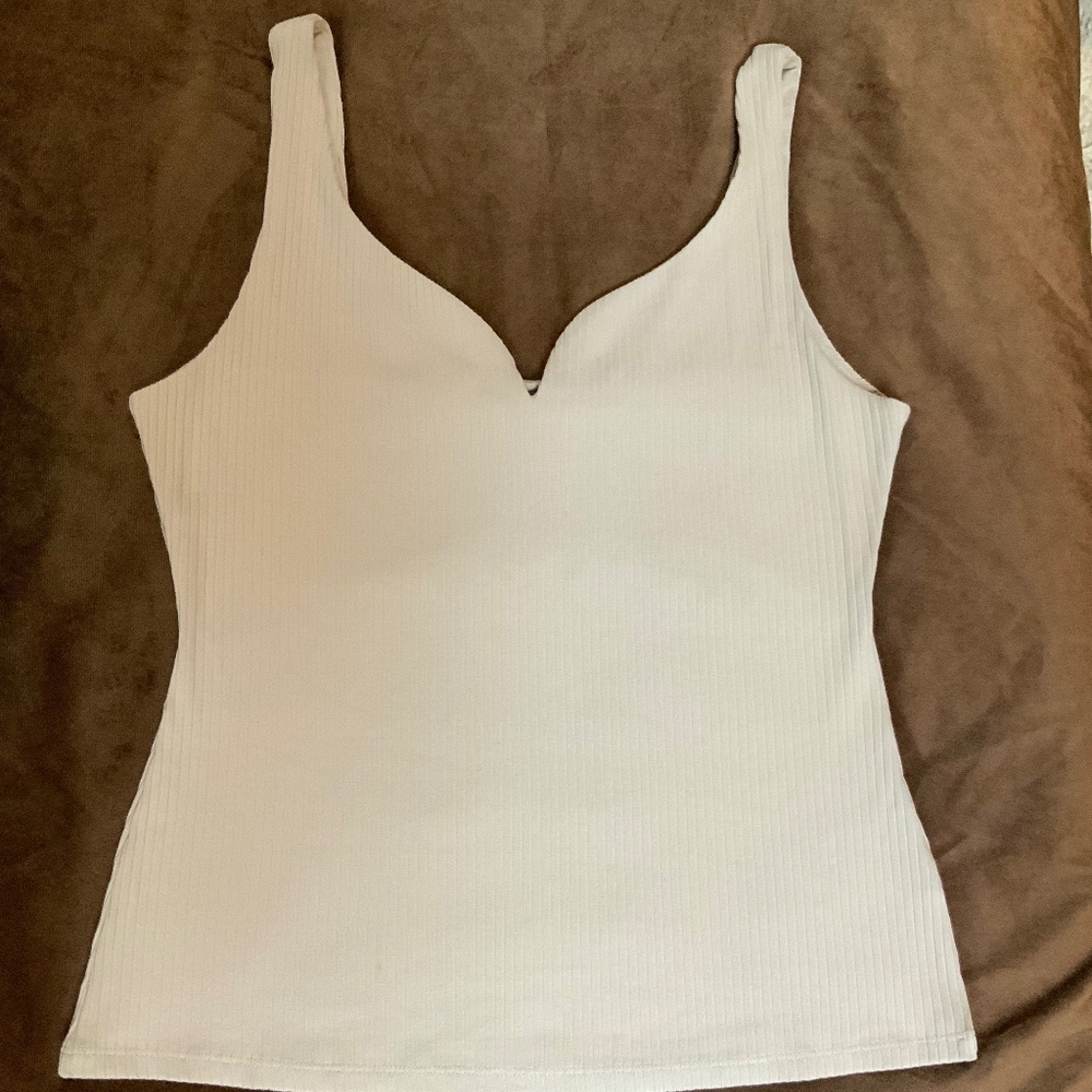 H&M Cream M Slim Fit Sweetheart neckline ribbed viscose jersey Tank Officecore